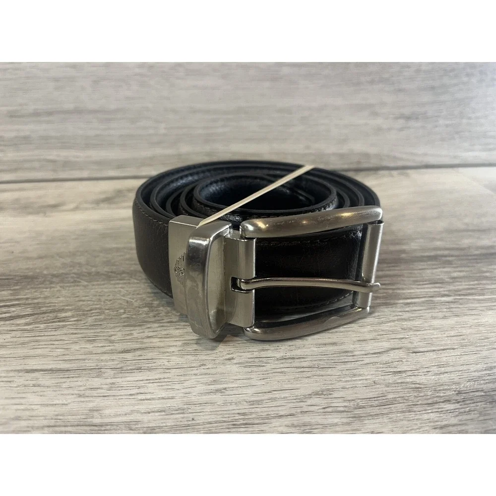 Dockers Synthetic Leather Dress Belt Mens Large 38-40 Black Silver Buckle‎